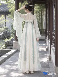 背身扶簪姿势生成的古风汉服写真示例