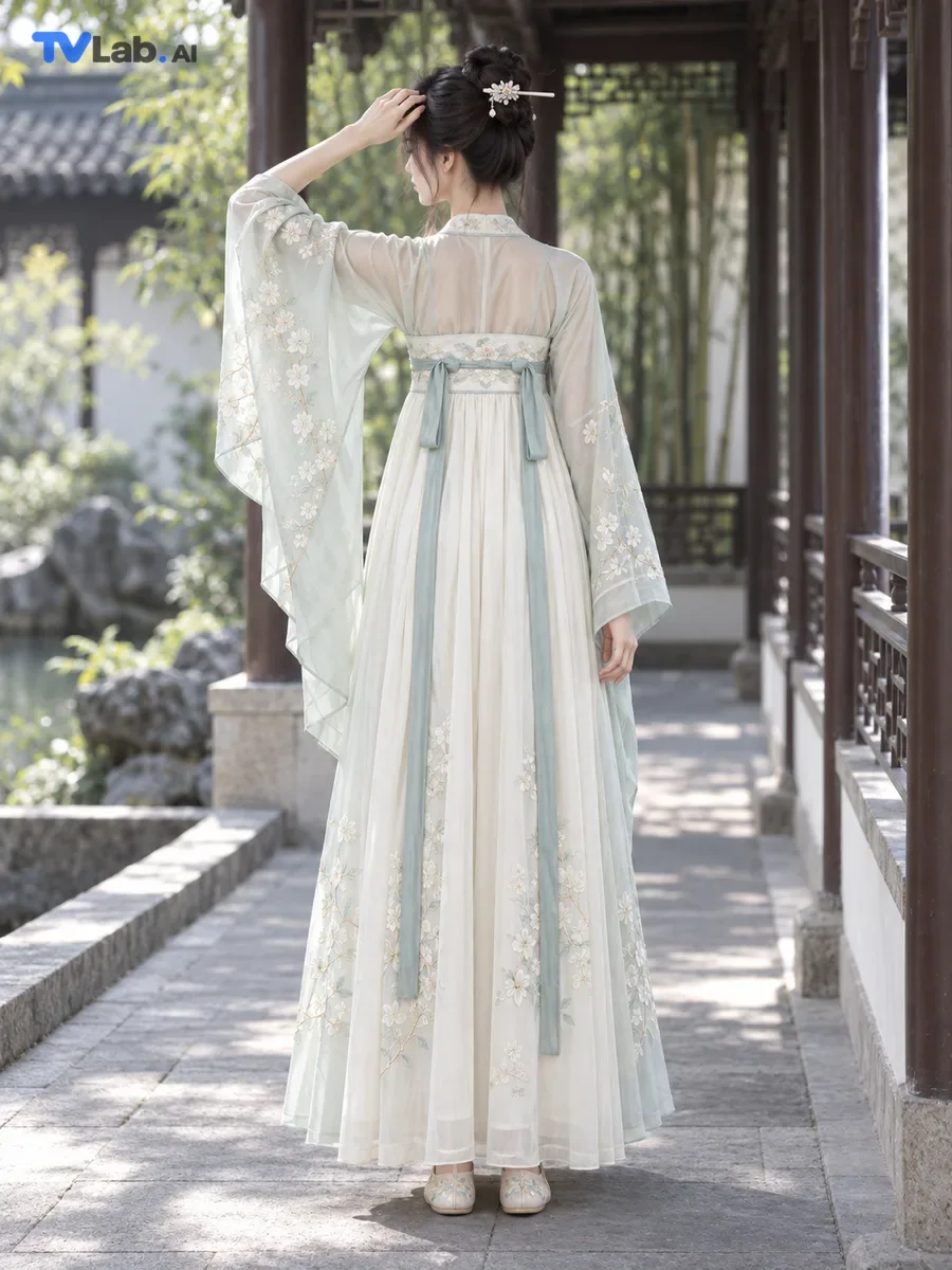 按背身扶簪姿势生成的古风汉服写真