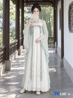 执扇半遮面姿势生成的古风汉服写真示例
