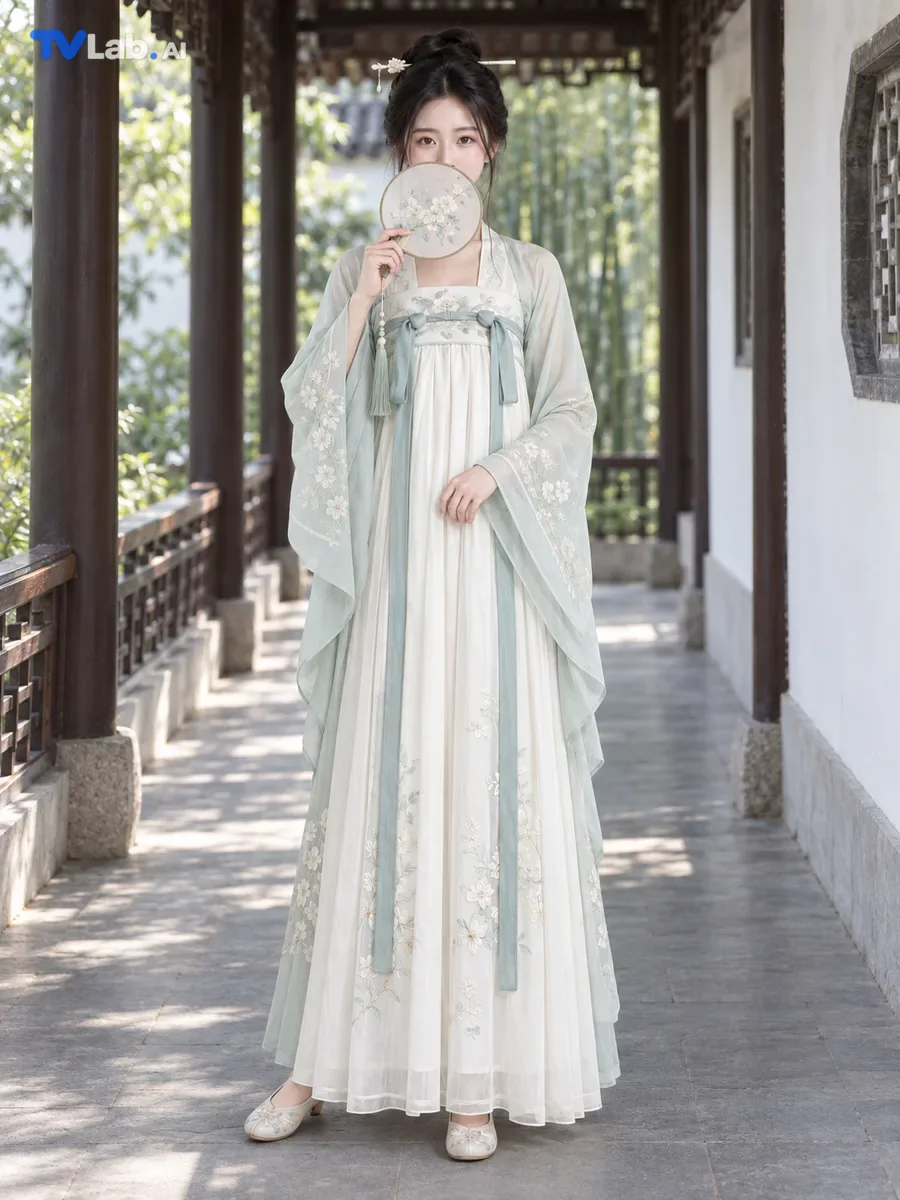 按执扇半遮面姿势生成的古风汉服写真