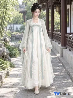 提裙迈步姿势生成的古风汉服写真示例