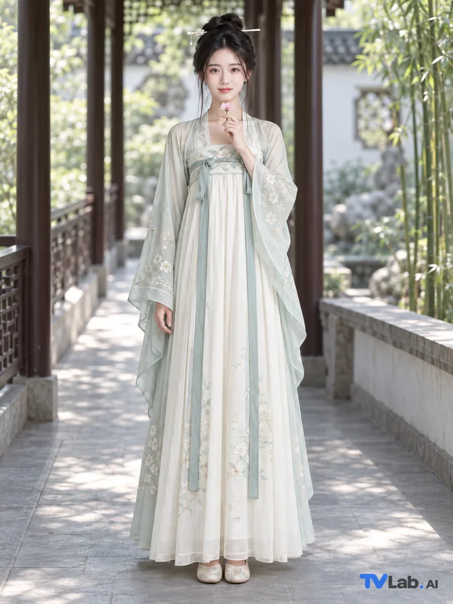 按拈花低眉姿势生成的古风汉服写真
