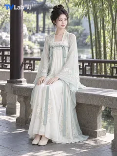 端坐抚膝姿势生成的古风汉服写真示例