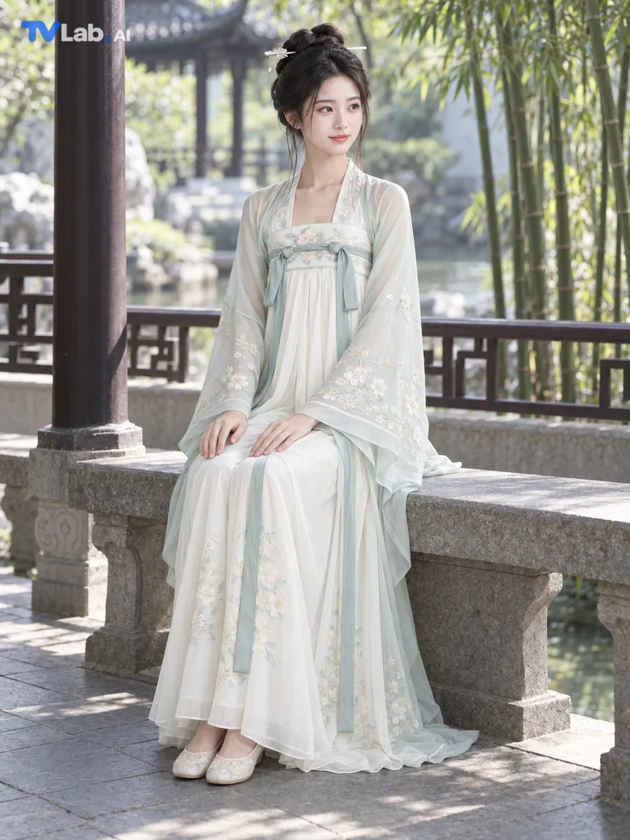 按端坐抚膝姿势生成的古风汉服写真