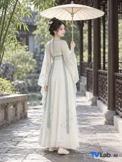 撑伞回眸姿势生成的古风汉服写真示例